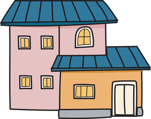 Cartoon house doodle illustration on transparent background.
