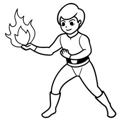 Superhero kid controlling fire with their hands
