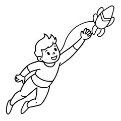 Superhero kid catching a falling airplane