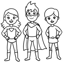 Superhero kids standing tall with heroic poses