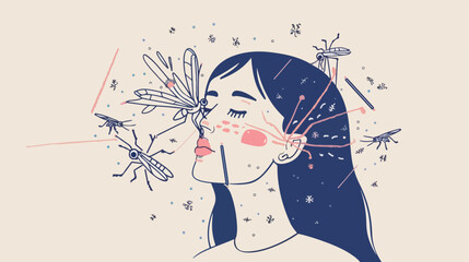 Mosquitoes Attacking a Woman A Woman Suffers from Bites