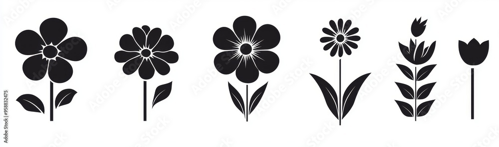 Aufkleber icon set with round flowers on a transparent background. icon set with flowers on a transparent back