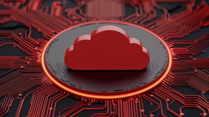 Fototapeta premium Holographic cloud icon surrounded by cybersecurity layers, emphasizing data protection, Cloud Security, Cyber Protection