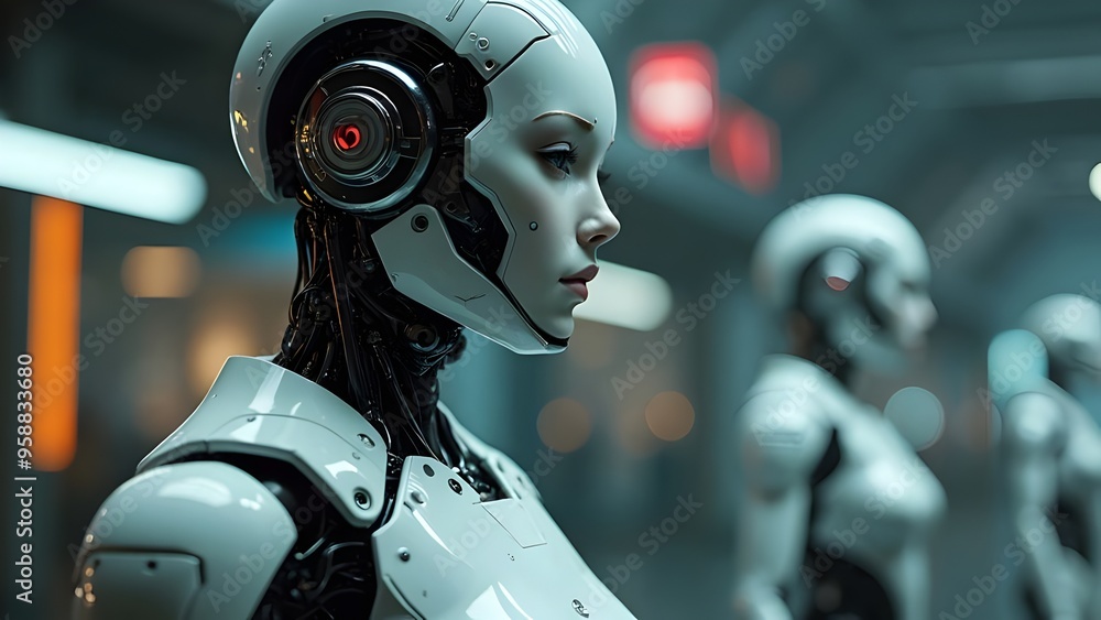 Aufkleber futuristic robot with metallic body artificial intelligence technology automation mechanical cyberne