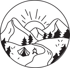 Hand drawn campfire illustration on transparent background.
