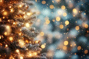 Dreamy Christmas Tree with Golden Bokeh Lights