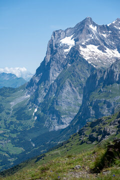 View of the Eiger mountain north face from the Eiger Trali in Switzerland