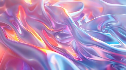 Obraz premium A mesmerizing abstract design with glossy, iridescent waves in soft shades of pink, blue, and purple, creating a smooth, flowing texture. Ideal for backgrounds, digital art, and creative projects.