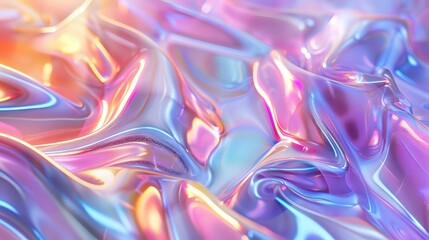 Fototapeta premium A mesmerizing abstract design with glossy, iridescent waves in soft shades of pink, blue, and purple, creating a smooth, flowing texture. Ideal for backgrounds, digital art, and creative projects.