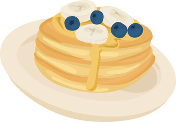 Cartoon blueberry pancakes illustration on transparent background.
