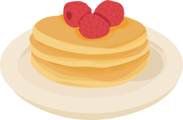 Cartoon berry pancakes illustration on transparent background.
