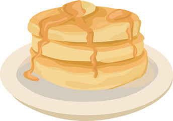 Cartoon honey pancakes illustration on transparent background.
