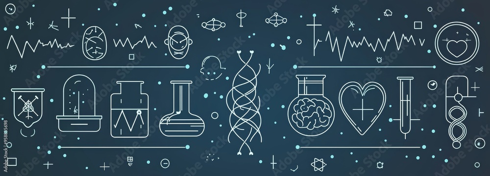 Poster this collection of science line icons is a ui icon set in a flat design style. this pack of thin out