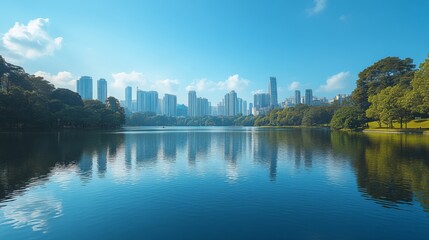 Obraz premium Skyline Reflection on Urban Lake