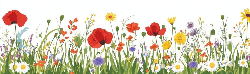 Obraz premium Isolated illustration of wild meadow flowers. Modern color illustration.