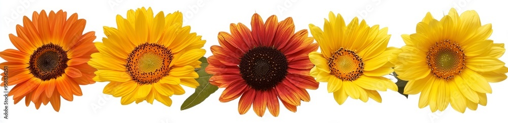 Poster Isolated yellow and orange daisy flower heads