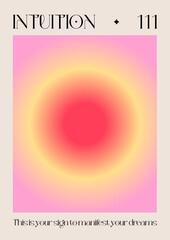 Modern abstract poster with Angel Numbers. Angel No 111 Intuition. Gradient aura, colorful and bright background, printable poster templates ready layout, trendy collection. Positive energy art