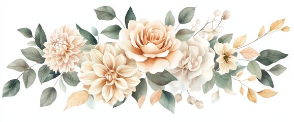 Wedding Bouquet - Autumn Garden Boho Floral Watercolor