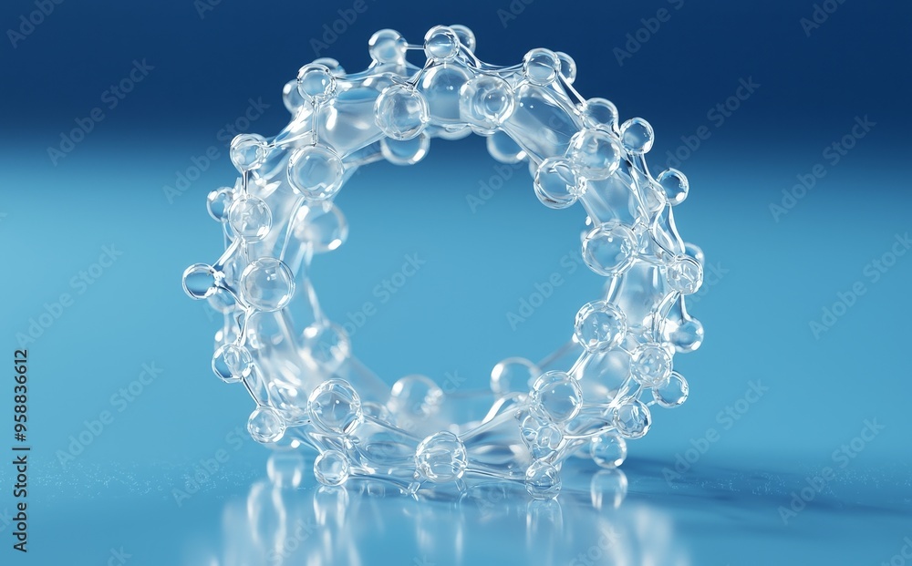 Poster the structure of a sphere, a concept of biotechnology, and a 3d rendering of it.