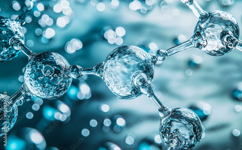 Aufkleber rendering of a biotechnology concept based on a molecule structure.