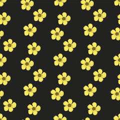 Seamless pattern with unique buttercup on black background.eps