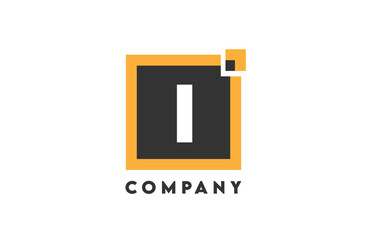 yellow black square I corporate letter alphabet logo icon design suitable for a business or company