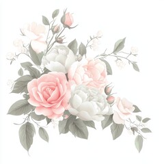 A watercolor abstract corner of spring floral peonies isolated on white background, clipping path. Graphics file. Designed in Illustrator.