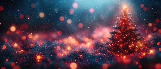 Obraz premium Dynamic abstract Christmas background, glowing lights, and space for text.