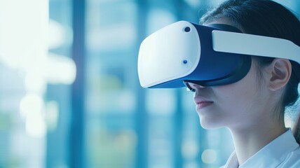 Young patient with virtual reality goggles undergoing a dynamic therapy session, blending physical and digital worlds in healthcare innovation