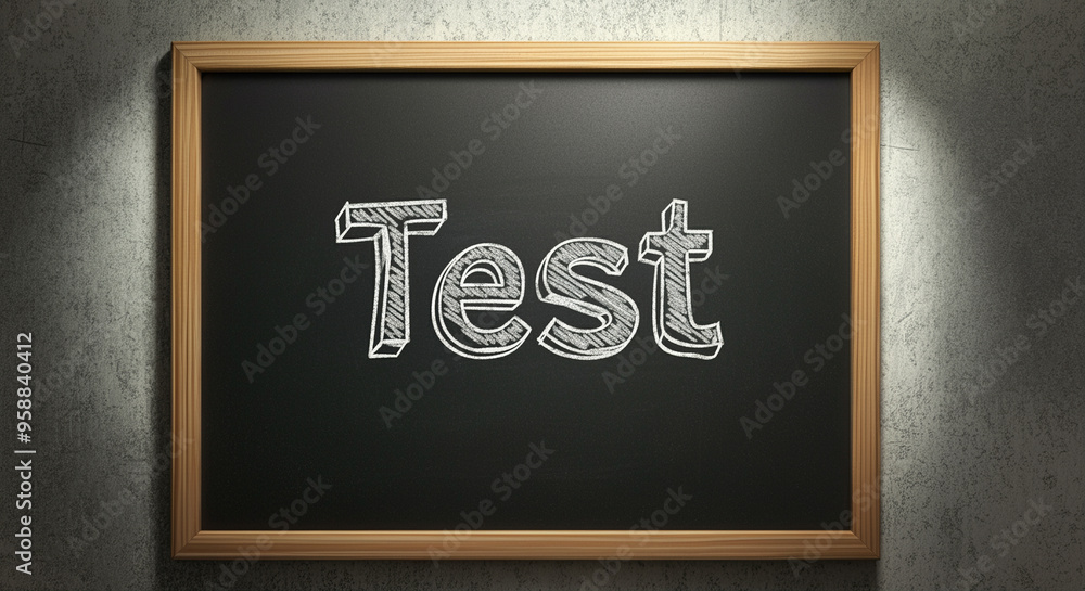 Poster chalkboard design with test title in stylish frame illuminated by light
