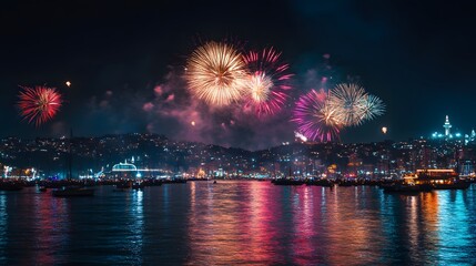 fireworks background at night party, new year's eve party