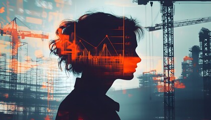 Silhouette of a Person Overlaid with a Cityscape and Chart