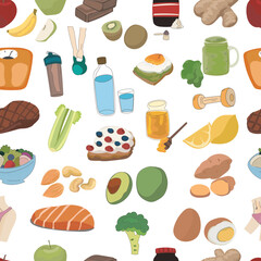 Healthy food seamless pattern background.
