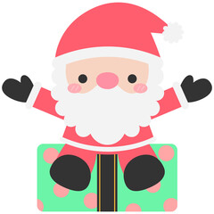 Kids hand drawn Cute Santa Claus sitting on the green gift box