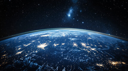 Obraz premium Stunning View of Earth from Space with City Lights and Starry Sky