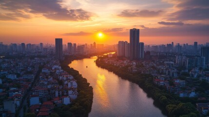 Sunset Over Urban River