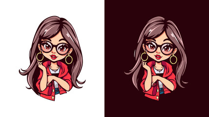 editable Beautiful girl cartoon face illustration. Cute anime gamer girl cartoon mascot logo vector  © Sakib