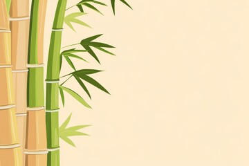 Fototapeta premium Illustration of bamboo stalks with vibrant green leaves against a soft background, perfect for nature-themed designs.