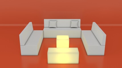 White sofa isolated on orange empty floor background	
