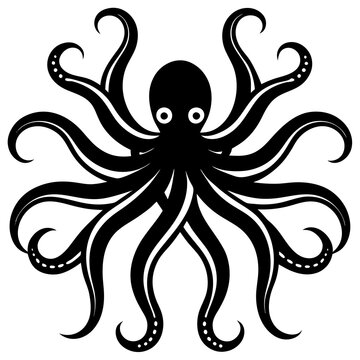 recommend clip art: Octopus with eight arms  swimming black silhouette vector illustration
