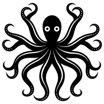 recommend clip art: Octopus with eight arms  swimming black silhouette vector illustration