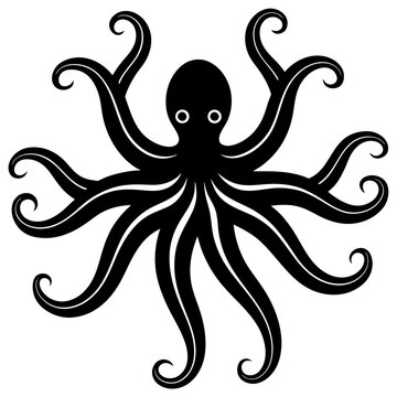 recommend clip art: Octopus with eight arms  swimming black silhouette vector illustration