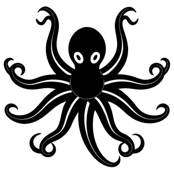 recommend clip art: Octopus with eight arms  swimming black silhouette vector illustration