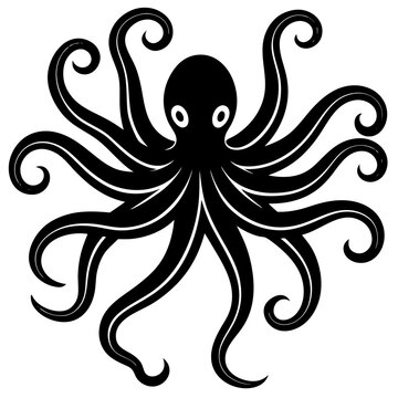 recommend clip art: Octopus with eight arms  swimming black silhouette vector illustration