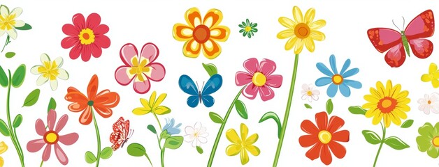 A banner with butterflies and flowers with a seamless summer pattern