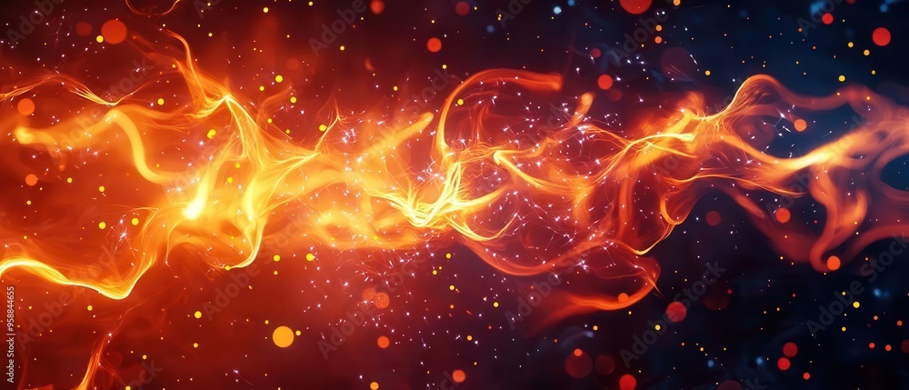 Poster dynamic abstract fiery background with vibrant flames and sparkles creating a sense of energy and in