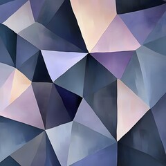 Obraz premium A painting of a blue and purple background with triangles and squares. The painting has a modern and abstract feel to it
