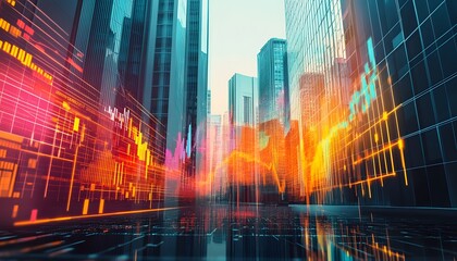 Futuristic Cityscape with Abstract Data Visualizations