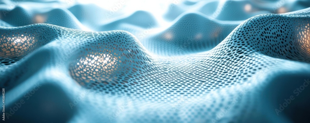 Poster a captivating abstract representation of fluid dynamics, showcasing undulating waves in a luminous b