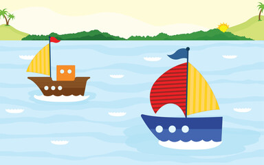 Sea illustration with sailboat